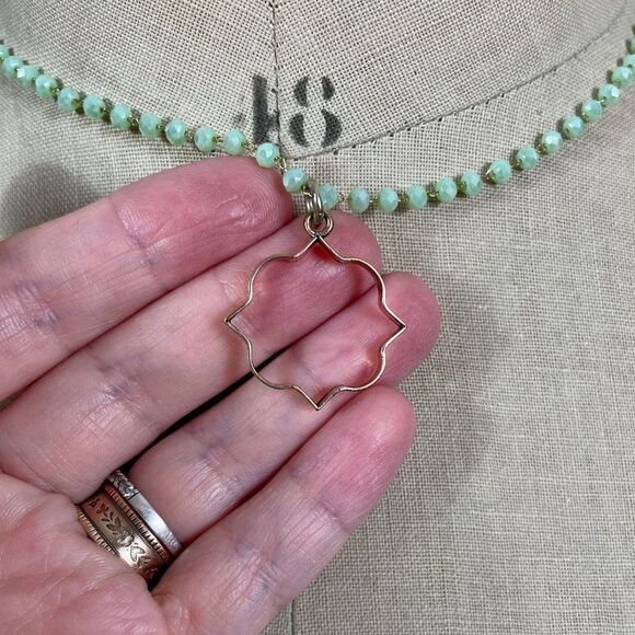 Antique Quatrefoil Watch Fob Assemblage Necklace Green Faceted Rondelle Moroccan - Picture 5 of 6